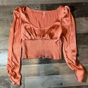 Free People Satin Cropped Blouse